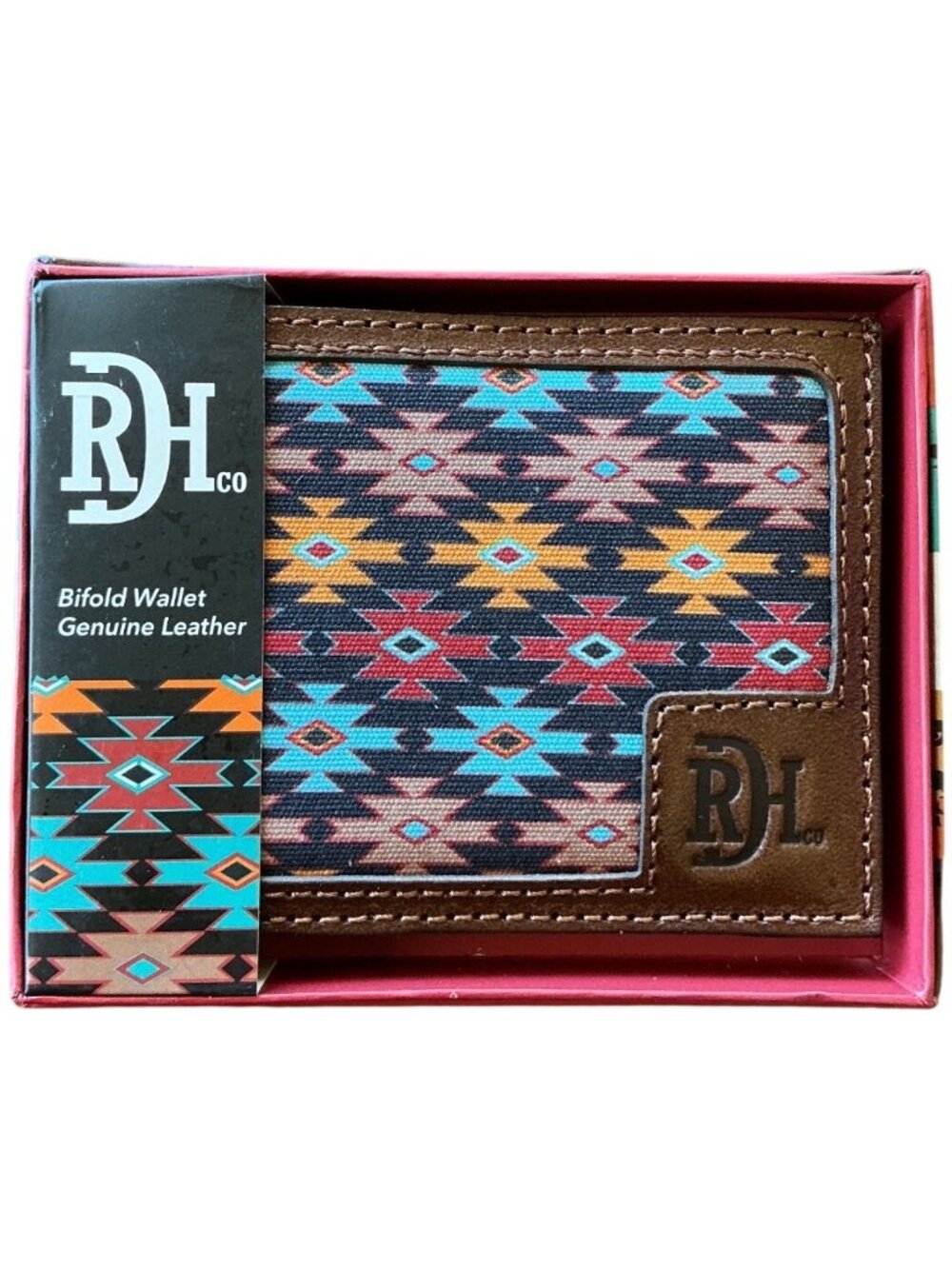Red Dirt Hat Co Genuine Leather Bifold Wallet Southwestern Print New In Box